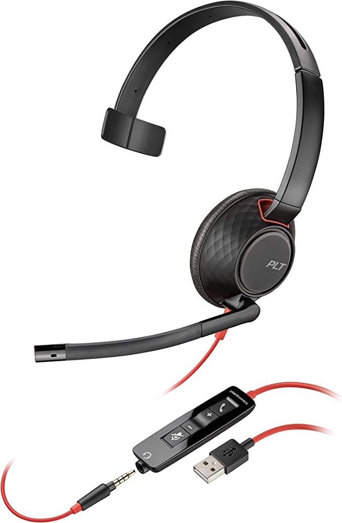 Plantronics - Blackwire 5210 - Wired, single-ear (single-ear) headphones with microphone - Computer headphones - USB-A, 3.5 mm connected to your computer, Mac, tablet and/or mobile phone