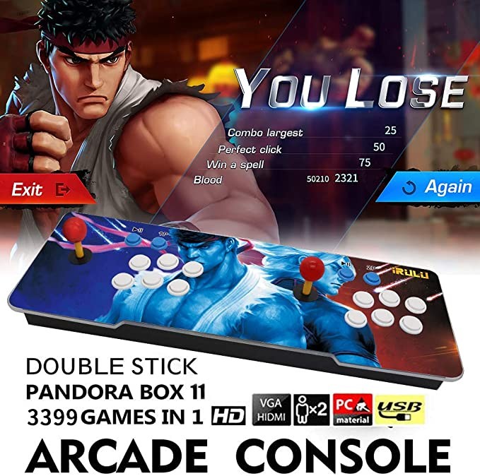 iRULU 3399 Arcade Game Console, Home Pandora's Box Multiplayer Joystick Button Arcade Video Games, For Home 16 3D Classic Video Games, Newest System, Advanced CPU, HDMI Compatible, VGA